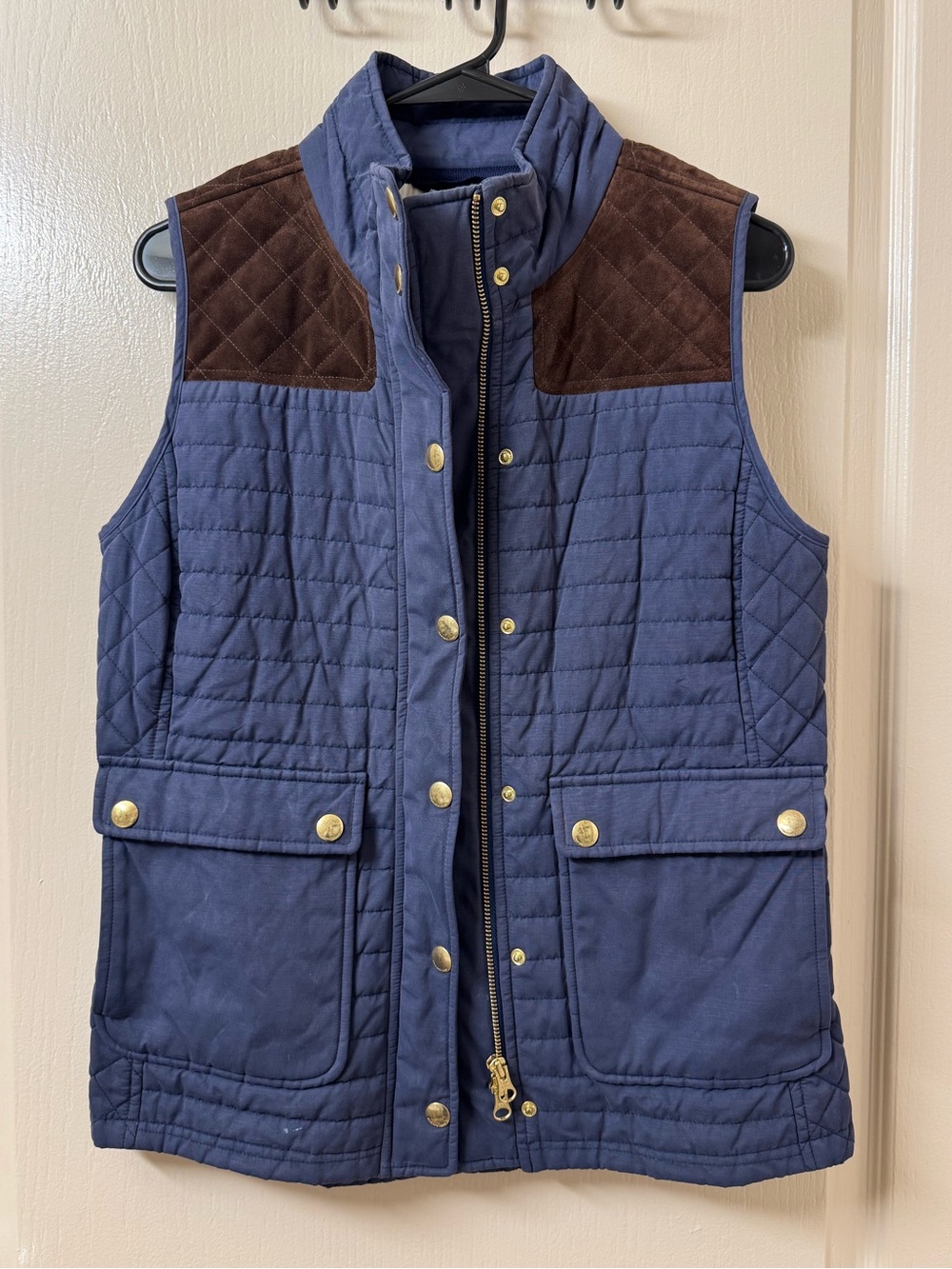 Vineyard Vines Quilted Leather Trim Vest XS Blue Brown
